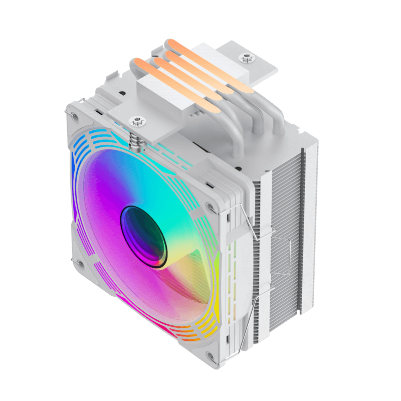 GameMax Ice Force WH CPU Air Cooler | White Tower CPU Cooler with 200W TDP, 4 Heat Pipes & ARGB Infinity Lighting