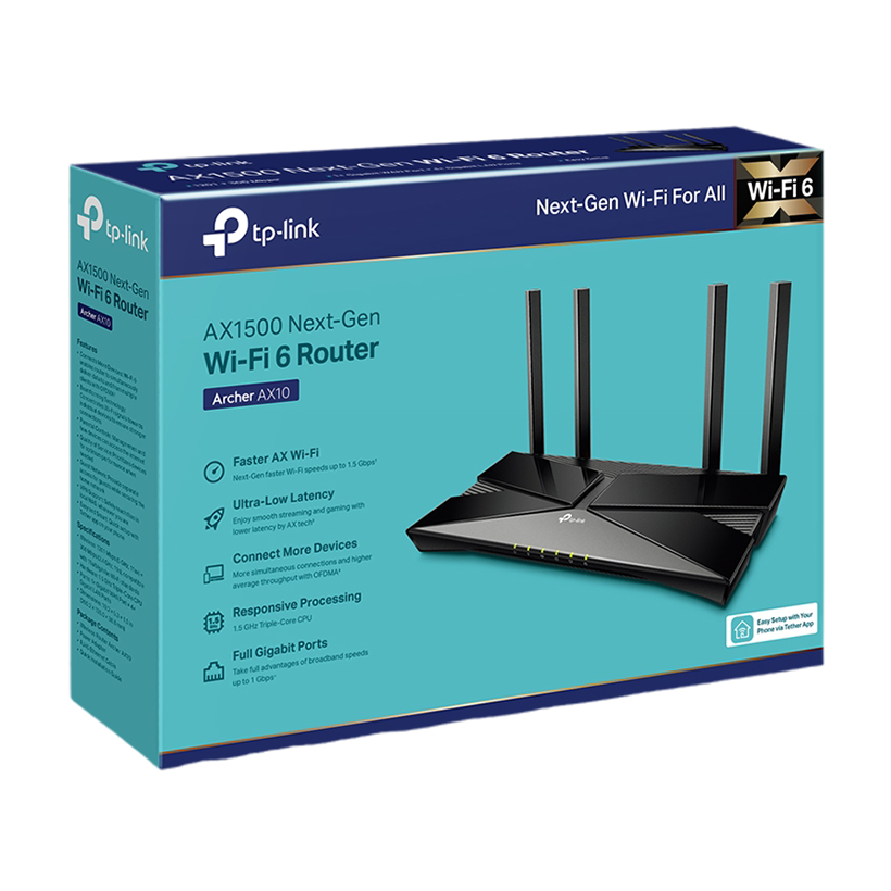 TP-Link Smart WiFi 6 Router Archer AX10 – Up to 1501Mb/s Router 802.11ax, 4x Antennas 4x Lan Ports, 2.4 & 5 Ghz, MU-MIMO, Parental Controls, High-Performance | TPLINK AX_ 10_