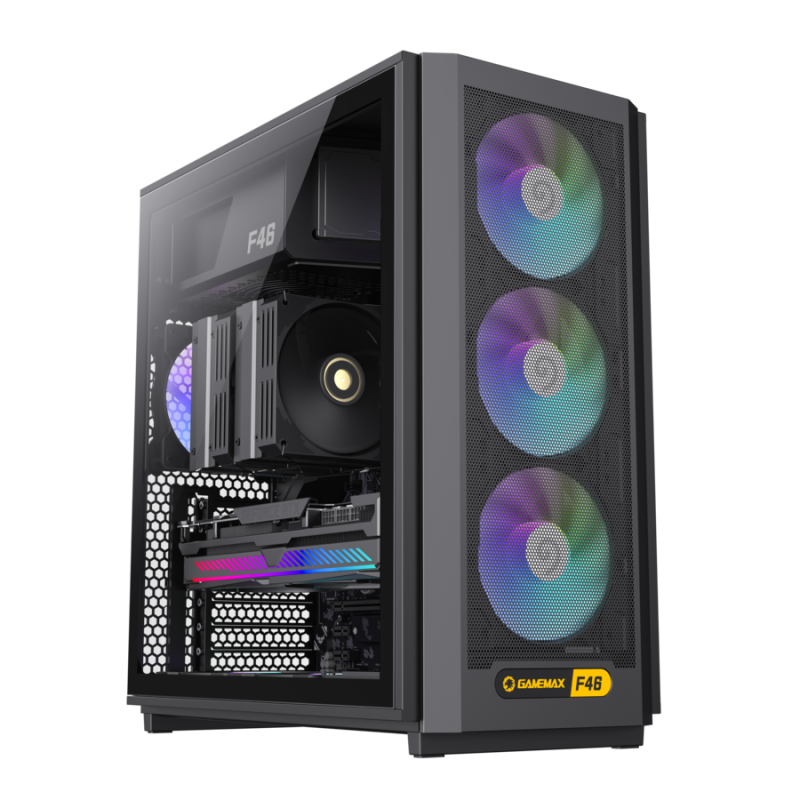 GameMax F46 BK Gaming Case | Airflow-Optimized ATX Tempered Glass Chassis | F46