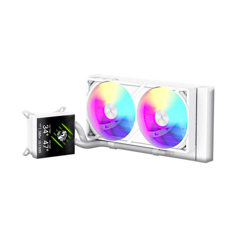 GameMax GLACIER 240 LCD WH RGB Liquid CPU Cooler – 240mm AIO with 3.95" LCD Display & 280W TDP Cooling
