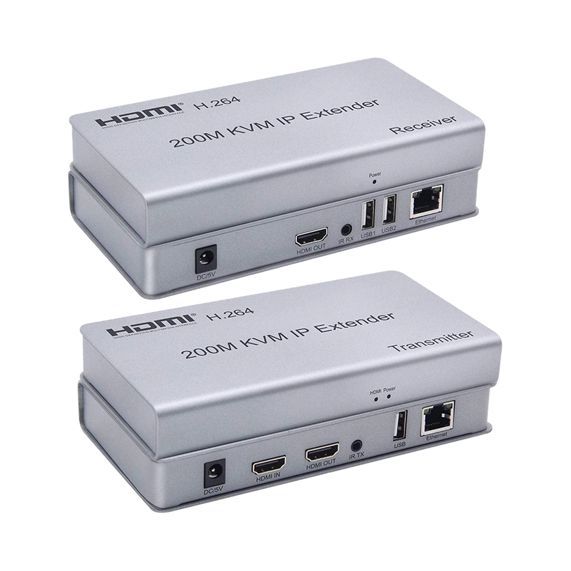 HDMI KVM IP Extender 200M , Over IP RJ45 Ethernet CAT6 6A Transmitter Receiver 1 TX to 20 RX and Cascade Connection USB Keyboard Mouse Over UTP/STP H.264 (RX)
