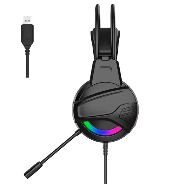 YORO V6U Wired USB Gaming Headset: Lightweight Build - 50mm Drivers - HyperClear Mic - 7.1 Surround Sound - RGB Lighting - Black { V6_ }