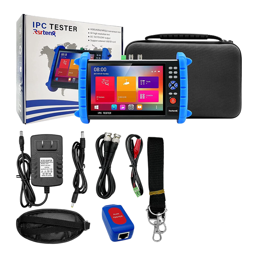 Rsrteng CCTV Camera Tester, IPCXS-ACHITU Security IP Camera Tester 8MP CVI TVI AHD SDI CVBS Camera Tester 7inch IPS Touch Screen Support TDR POE WIFI 4K HDMI IPC Tester