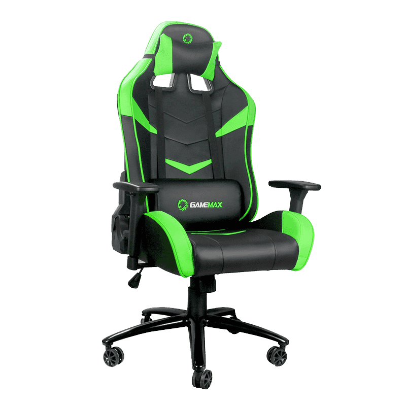 GAMEMAX GCR08 GREEN High Quality PU Leather Black/Green Gaming Chair, Rocking Range 0 - 180 degree, Butterfly Mechanism Type |