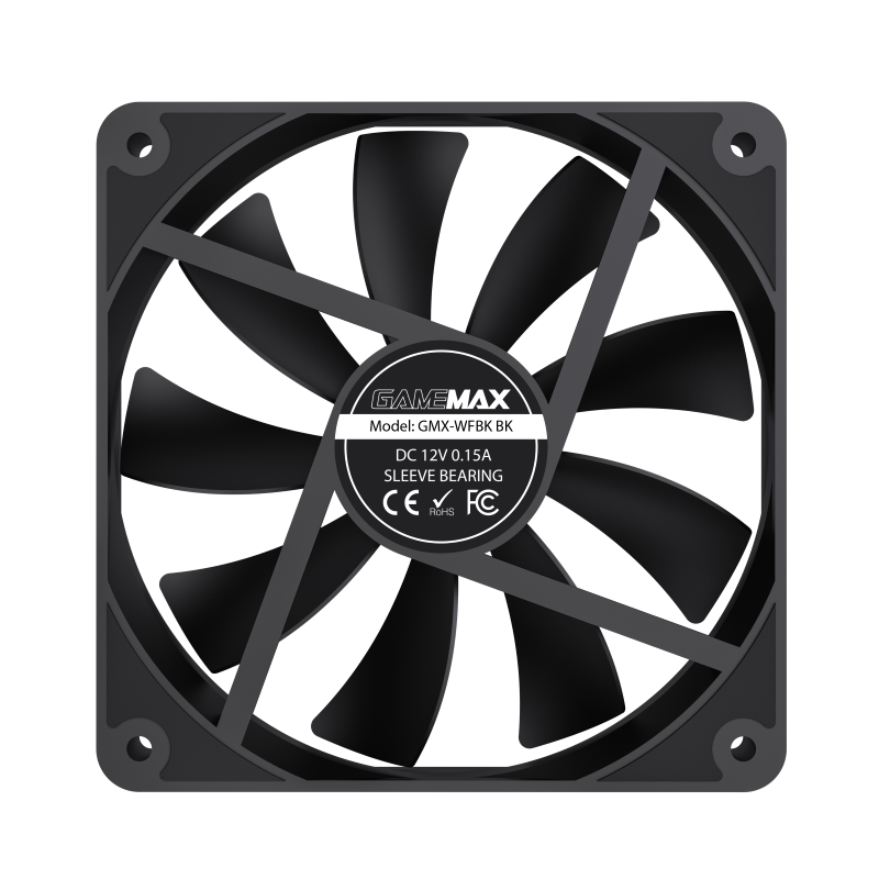 GameMax GMX-WFBK BK Cooling Fan | Hydraulic Bearing Silent 9-Blade 120mm Case Fan | GMX WFBK