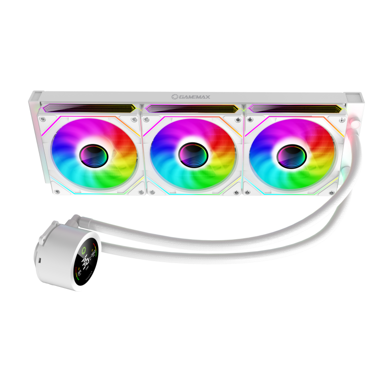 GameMax IceBurg 360 Digital WH Liquid CPU Cooler – 360mm White AIO with ARGB Sync, PWM Smart Control & 290W TDP High-Performance Cooling
