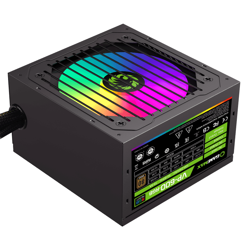GameMax VP-600-RGB PSU – 600W 80 Plus Certified ATX Power Supply with RGB Lighting & Value Performance Design | ( VP_ 600 )