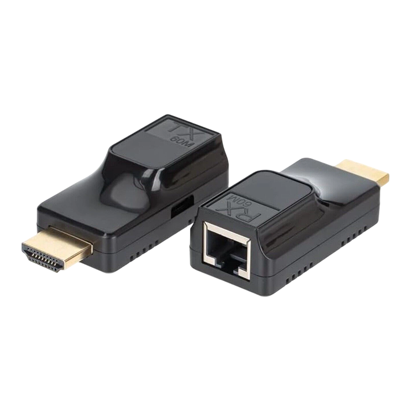 Hdmi Extender 60m Over Ethernet Cat 6 / 6A Cable, HDMI to RJ45 Ethernet Network Converter, Support Audio Video 1080P
