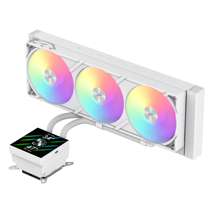 GameMax GLACIER 360 LCD WH RGB Liquid CPU Cooler – 360mm AIO with 3.95" LCD Display & 330W TDP Cooling | GLACIER 360