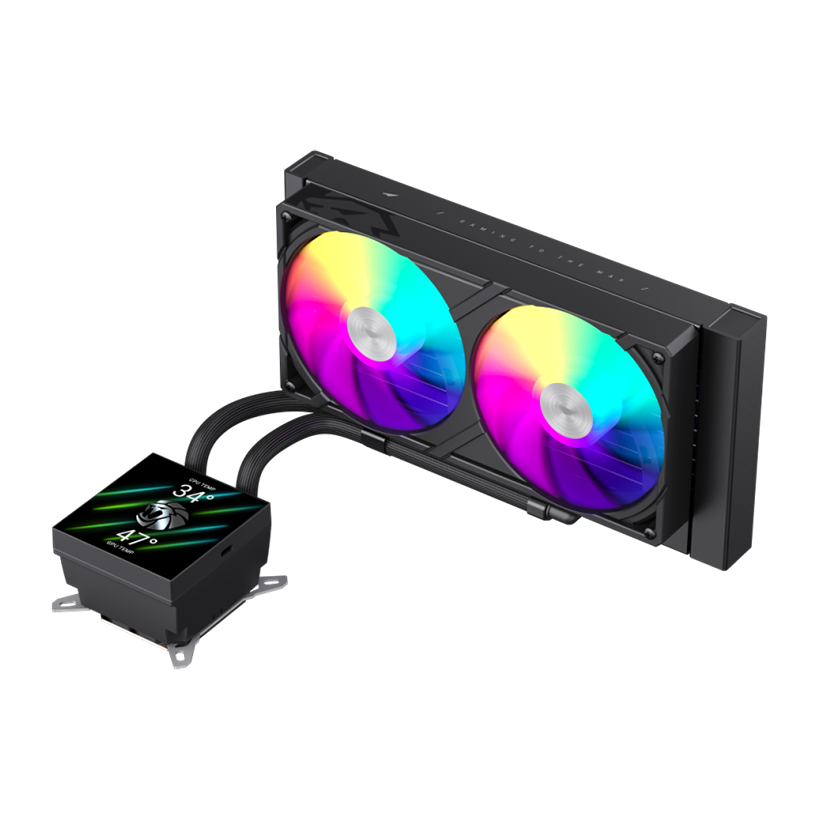 GameMax GLACIER 240 LCD BK RGB Liquid CPU Cooler – 240mm AIO with 3.95" LCD Display & 280W TDP Cooling