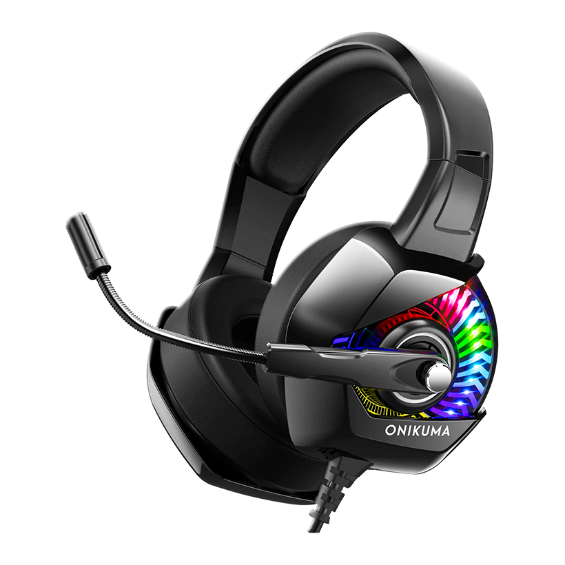 ONIKUMA K6 RGB Gaming Headset Stereo Sound Noise Canceling, Soft Breathing Earmuffs, for PS4, PC, Xbox, Nintendo Switch - Black