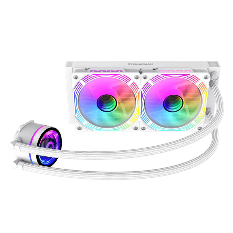 GameMax IceChill 240V WT ARGB Liquid Cooler | 240mm AIO Cooling System with 250W TDP, Rotatable Pump & Dual PWM Fans